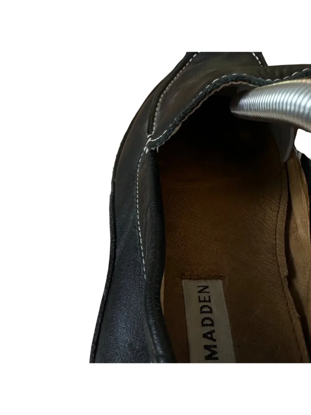 Steve Madden Size 8.5 Upper Leather Slip-On Loafers Contrast Stitching Black